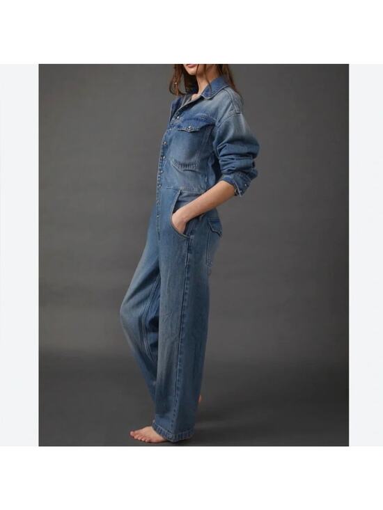 We The Free Pants - Free People We The Free Townes Denim Jumpsuit - Coverall - Blue - Size XS